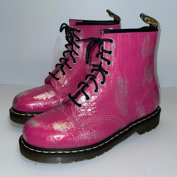 Dr. Martens AirWair Combat boots Pink w/Silver brush strokes 💞 - Picture 3 of 12